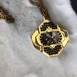 Anne Klein Art Deco gold pendant statement necklace